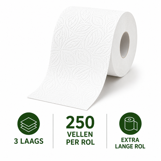 White 3-ply bamboo roll with 250 sheets and 30 metres per roll