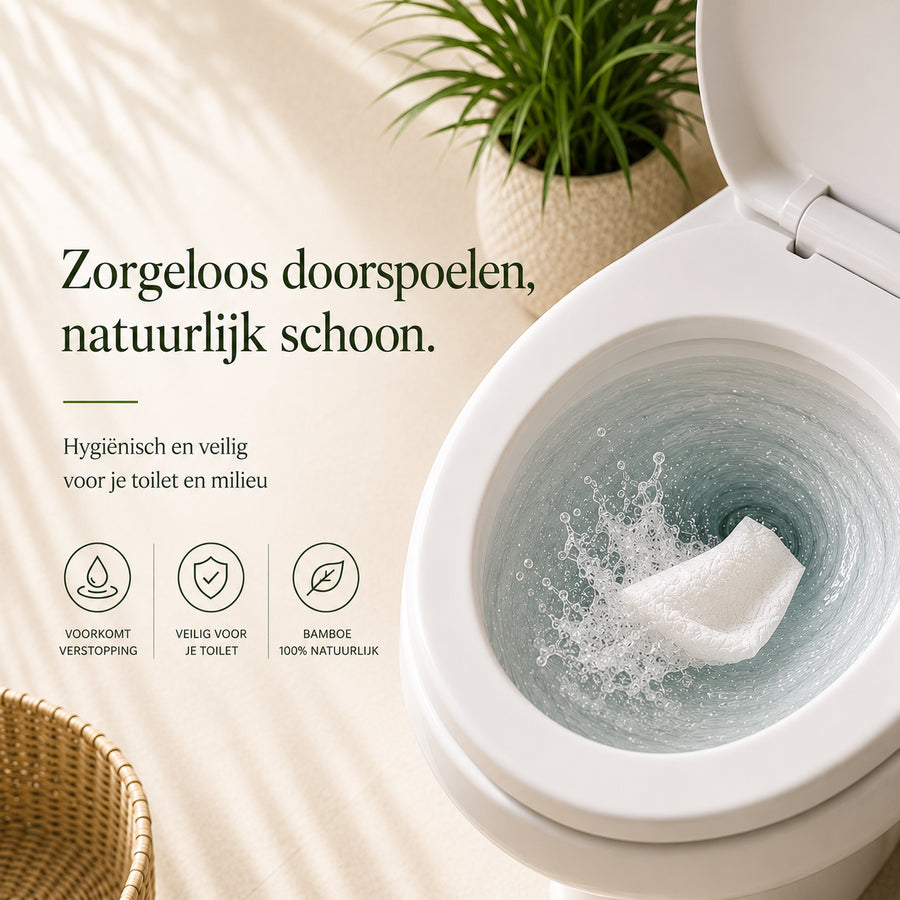 Bamboe toiletpapier wordt veilig doorgespoeld in een toilet
