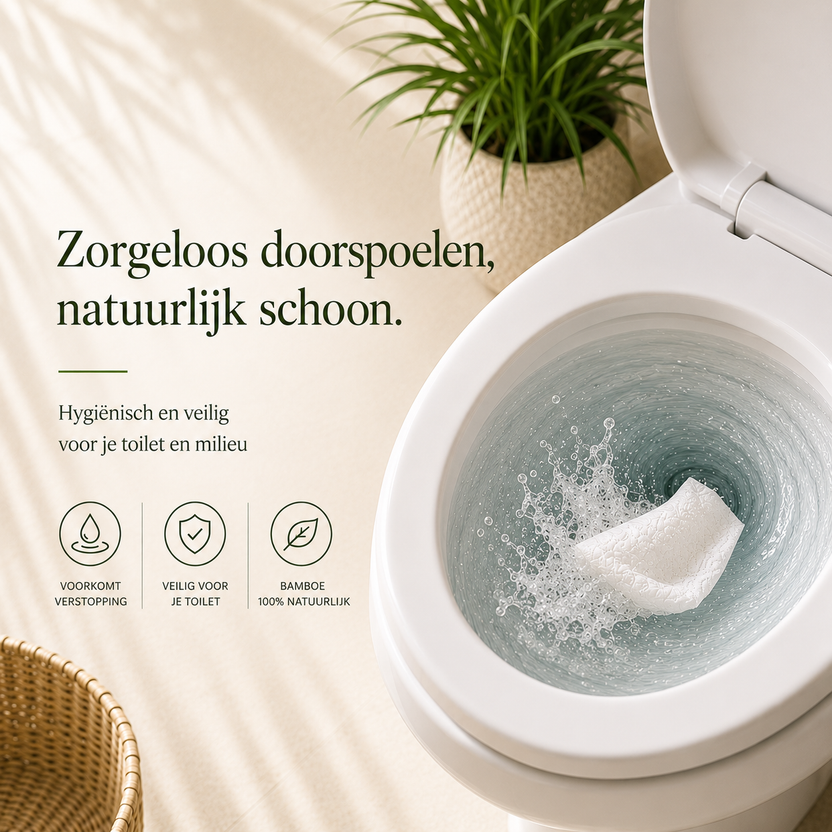 Bamboe toiletpapier wordt veilig doorgespoeld in een toilet