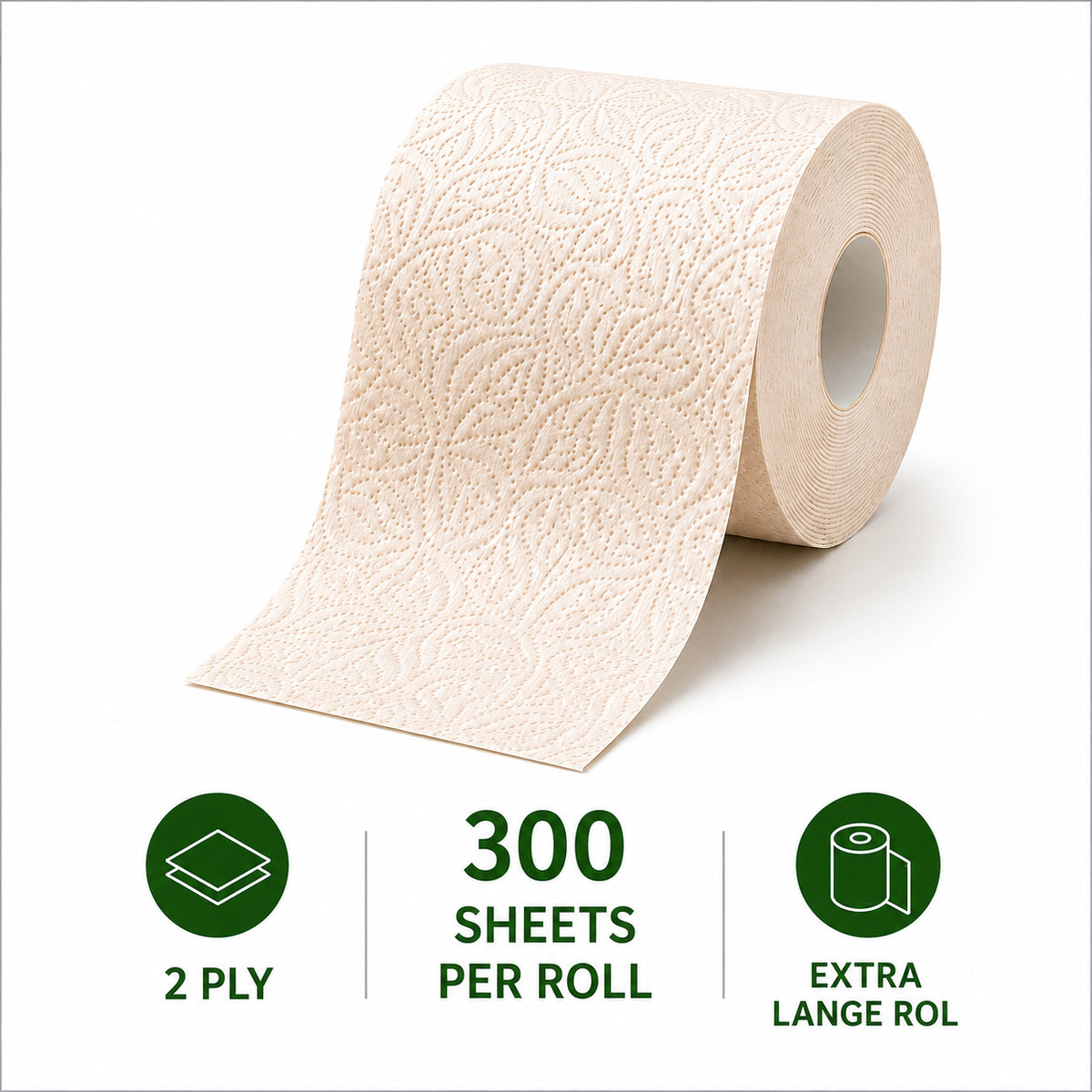 Unbleached 2-ply bamboo roll with 300 sheets and 35 metres per roll