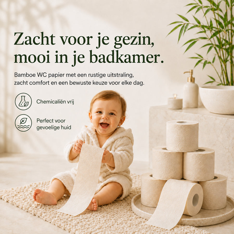 Ongebleekt 3-laags bamboe toiletpapier, zacht comfort voor dagelijks gebruik