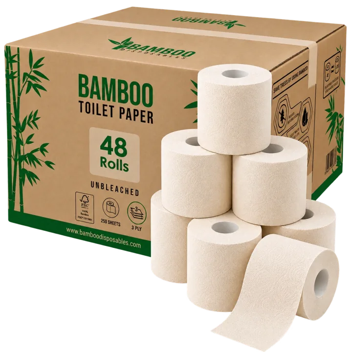 48 rollen 3-laags ongebleekt bamboe toiletpapier